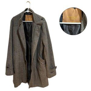 Roosevelt Men's Gray Herringbone Overcoat, Size XL, Long Wool Blend Jacket